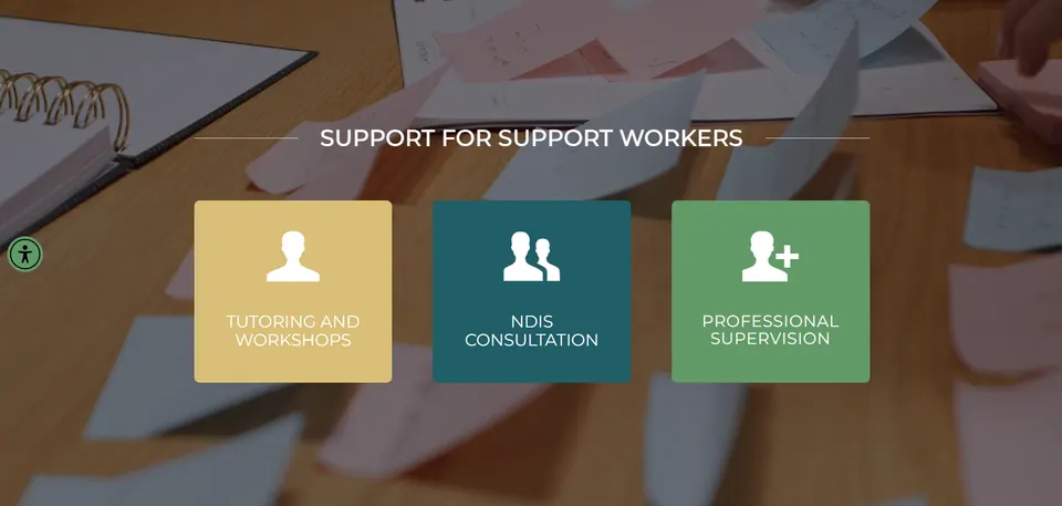 My Foundations website: "Support for support workers" with three tiles for tutoring and workshops, NDIS consultation and professional supervision